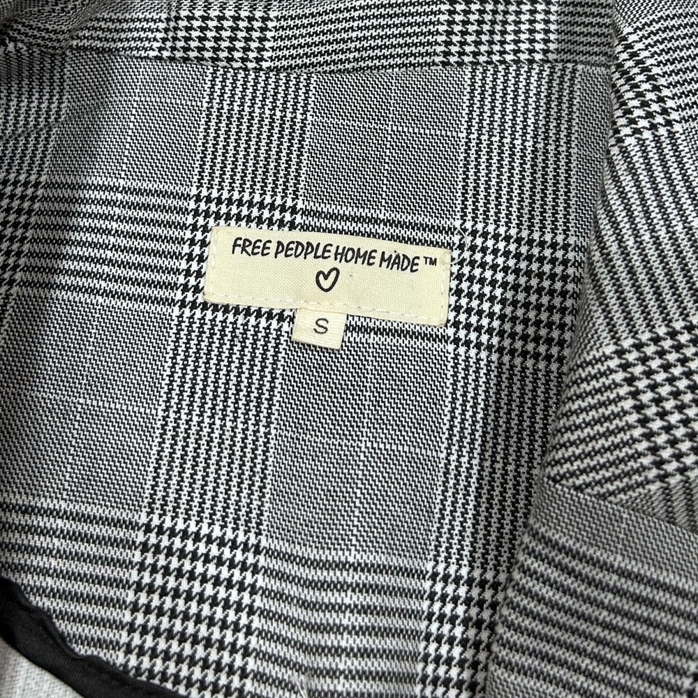 Free People Gray black plaid houndstooth Checkered Blazer oversized baggy preppy - Picture 7 of 8